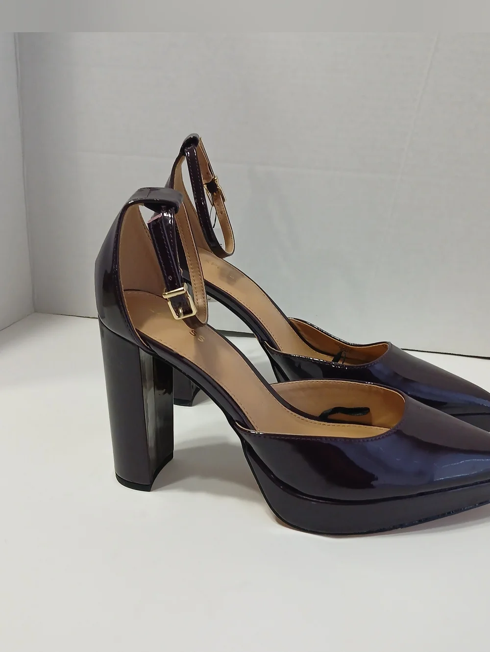 Express Patent Ankle-Strap Platform Pumps in Dark‎ Plum